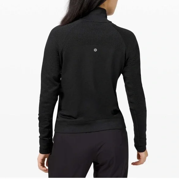 Lululemon black engineered wool half zip. Size 8.  Excellent Condition. - Picture 2 of 5